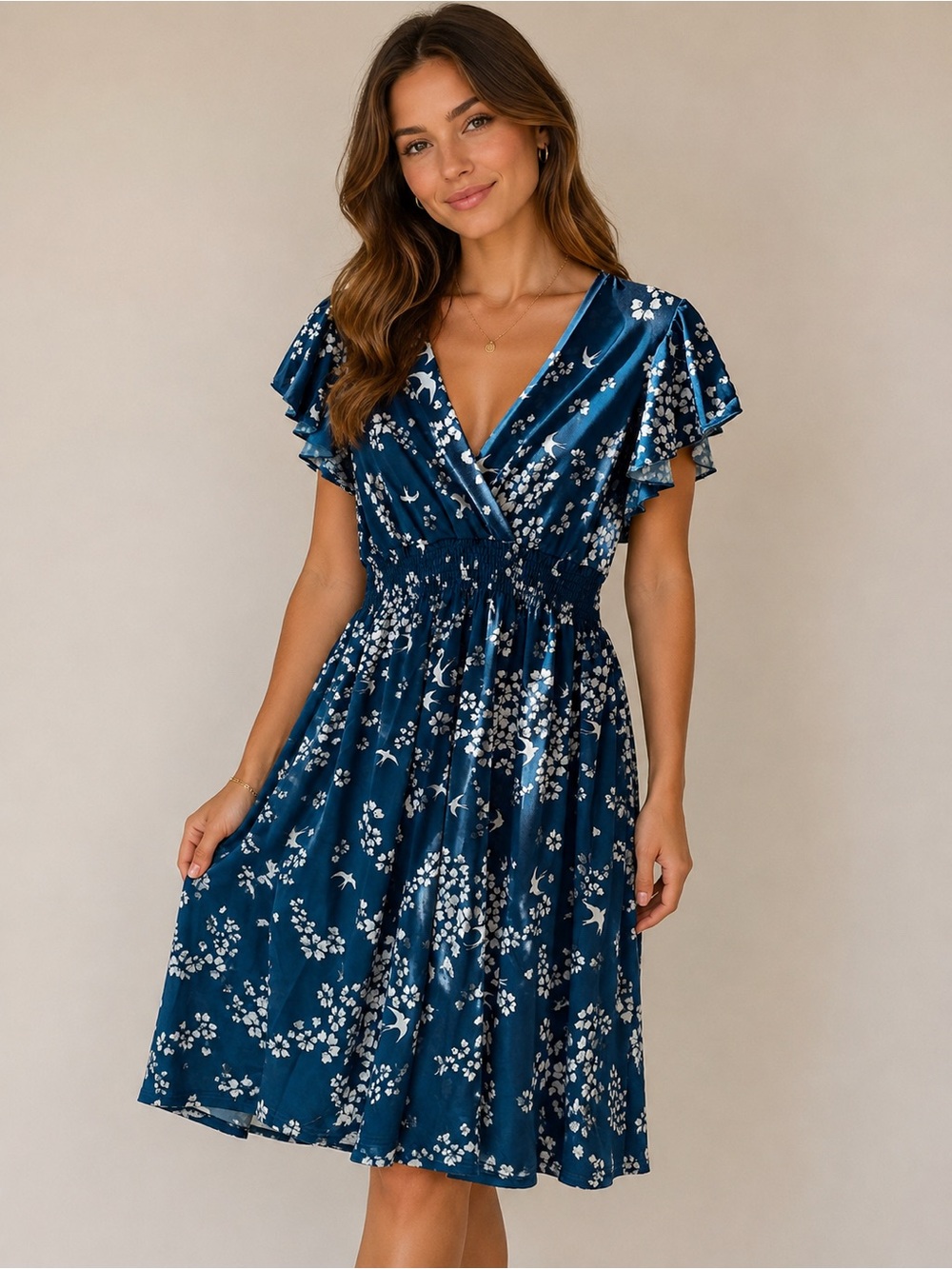 Anna Morgan Teal Blue Floral Dress
